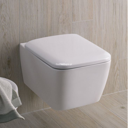 Geberit Λεκάνη Κρεμαστή Icon Square Rimfree 54cm Με Κάλυμμα Soft Close Wrapover