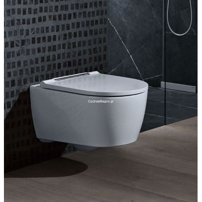Geberit Λεκάνη Κρεμαστή One Rimless 54cm ΜΑΤ Με Κάλυμμα Soft Close Και Χρωμέ Λεπτομέρεια