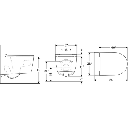 Geberit Λεκάνη Κρεμαστή One Rimless 54cm ΜΑΤ Με Κάλυμμα Soft Close Και Χρωμέ Λεπτομέρεια