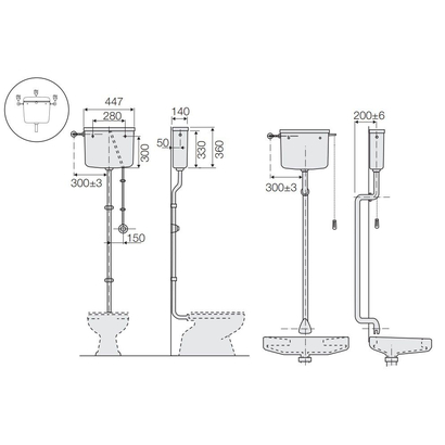 Καζανάκι Πλαστικό Επίτοιχο Υψηλής Πίεσης Με Αλυσίδα