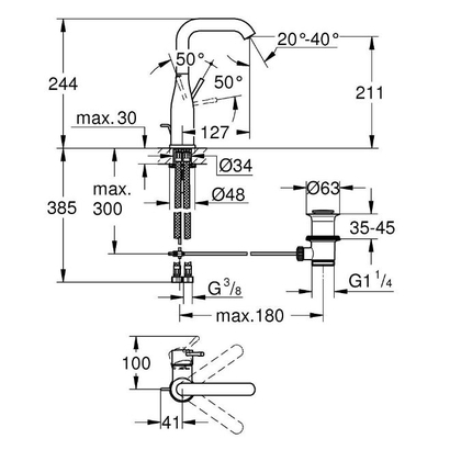 Grohe Essence 24177KF1 Phatom Matt Μπαταρία Νιπτήρος