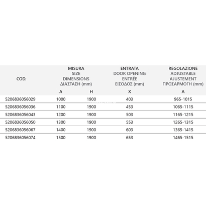 Karag Flora 500 Χρωμέ 150x190 Cm Καμπίνα Πόρτα Ντουζιέρας