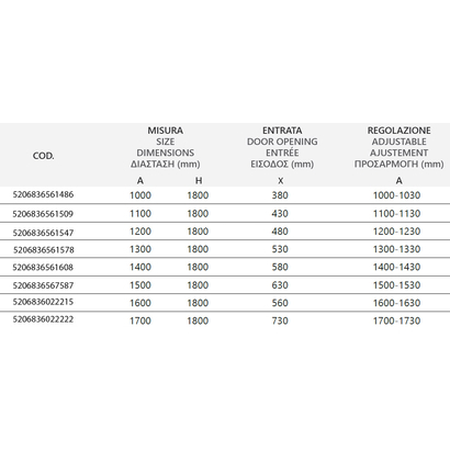 Karag N Flora 500 Inox 100x180 Cm Καμπίνα Πόρτα Ντουζιέρας ΔΙΑΦΑΝΗ