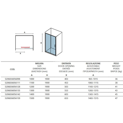 Karag Flora 500 Chrome 110x190 Cm Καμπίνα Ντουζιέρας Συρόμενη ICY/ΜΑΤ
