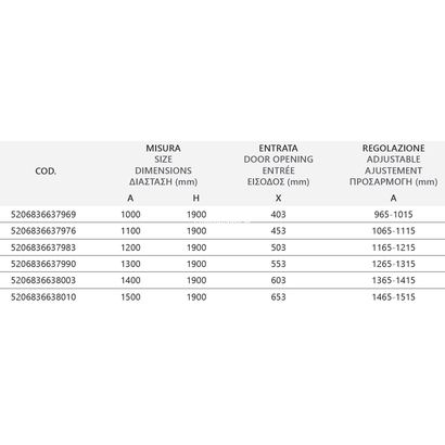 Karag Flora 500 Nero 110x190 Cm Καμπίνα Ντουζιέρας Συρόμενη ΜΑΤ/ICY