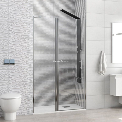 Karag Panex 400 Χρωμέ 95x190 Cm Πόρτα Ντουζιέρας Ανοιγόμενη Με Σταθερό ΔΙΑΦΑΝΗ