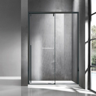 Karag Santorini 400 Nero 130x200 Cm Πόρτα Ντουζιέρας Συρόμενη Προφίλ Μαύρο ΔΙΑΦΑΝΗ