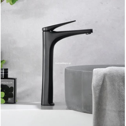 IMEX Delos Μπαταρία Νιπτήρα Επιτραπέζια Μαύρο Ματ BDD055-3NG