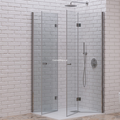 Karag S7 Χρωμέ Γωνιακή Καμπίνα Ντουζιέρας ΔΙΑΦΑΝΟ (Δύο Αναδιπλούμενα)