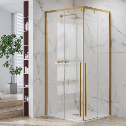 Karag Santorini 100 Gold 100x100x200 cm Καμπίνα Ντουζιέρας Τετράγωνη ΔΙΑΦΑΝΟ