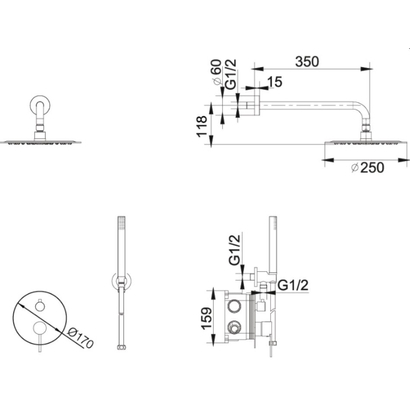 IMEX Moscu Σετ Μπαταρίας Εντοιχισμού 2 Εξόδων Ανοξείδωτη GPK034
