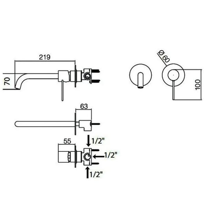IMEX Moscu Μπαταρία Νιπτήρα Επίτοιχη Ανοξείδωτη GLT023/AC