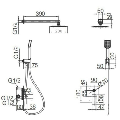IMEX Pisa Σετ Μπαταρίας Ντουζιέρας Εντοιχισμού Χρυσό Ματ GPP048/OC