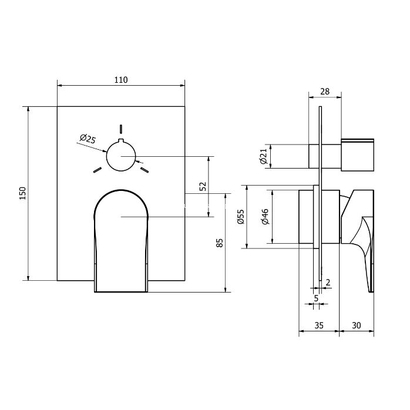 Teorema Slope Dark Mirror Μείκτης Εντοιχισμού 2 Οδών 250902