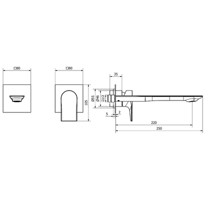 Teorema Slope Soft Brass Μπαταρία Νιπτήρα Επίτοιχη 320930