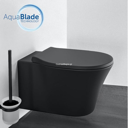 Ideal Standard Connect Air Aquablade 54,5 cm ΜΑΥΡΗ Λεκάνη Κρεμαστή Με Κάλυμμα SOFT CLOSE