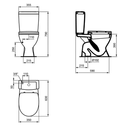 Ideal Standard Eurovit 63 cm ΚΣ Λεκάνη Επιδαπέδια ΧΠ Με Καζανάκι V337301