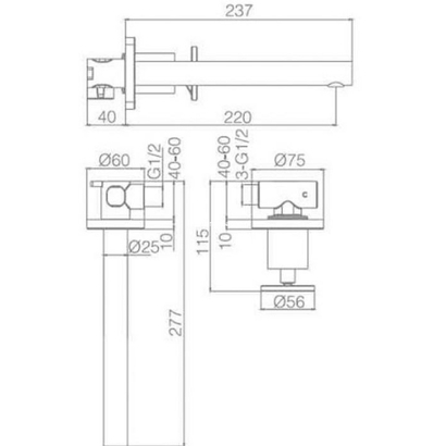 IMEX Olimpo Μπαταρία Νιπτήρα Επίτοιχη Μαύρο Ματ GLC033/NG