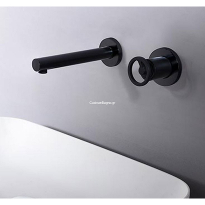 IMEX Olimpo Μπαταρία Νιπτήρα Επίτοιχη Μαύρο Ματ GLC033/NG