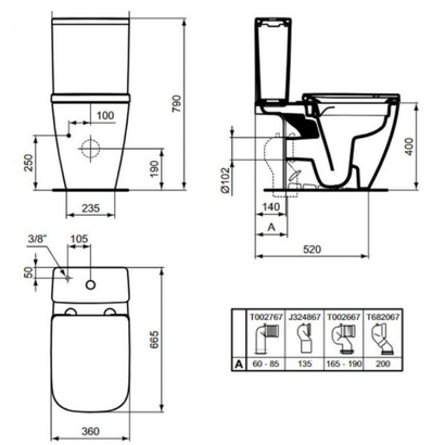 Ideal Standard i.Life B 66,5 cm Rimless Γκρι Λεκάνη με καζανάκι και κάλυμμα SOFT CLOSE WRAPOVER