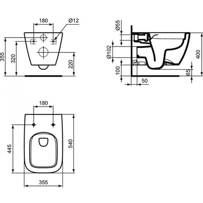 Ideal Standard i.Life B 54 cm Λεκάνη Κρεμαστή Rimless Υ.Π. Με Κάλυμμα ΑΠΛΟ WRAPOVER