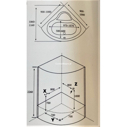 SANACRYL K-235 Καμπίνα με Σύστημα Υδρομασάζ Compact 90x90x223h