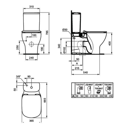 Ideal Standard Tesi II 66,5 cm Aquablade ΜΑΤ Λεκάνη Με Καζανάκι & Κάλυμμα