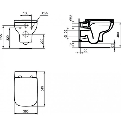 Ideal Standard i.Life A 54 cm Λεκάνη Κρεμαστή Rimless Υ.Π. Με Κάλυμμα SOFT CLOSE SLIM