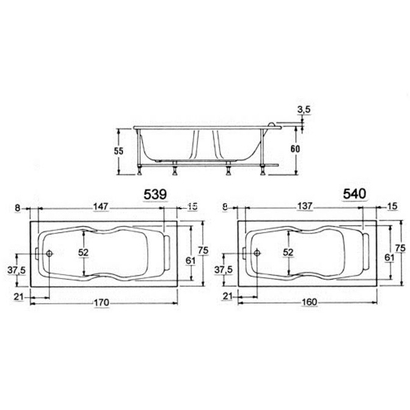 Sanitec Diana 170x75 Μπανιέρα Ακρυλική 539