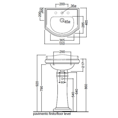 Kerasan Retro 55x46,5 Νιπτήρας με κολώνα 270055