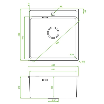 LAVEO Besos Brushed Steel 48x49 Νεροχύτης Ανοξείδωτος SLB_010T