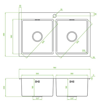 LAVEO Marmara Inox 78x44 Νεροχύτης Ανοξείδωτος SAM_020T
