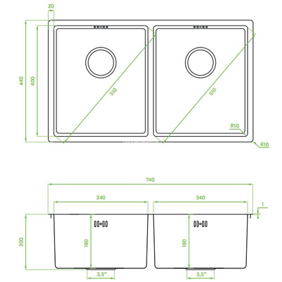 LAVEO Ross Inox 74x44 Νεροχύτης Ανοξείδωτος SLR_020T
