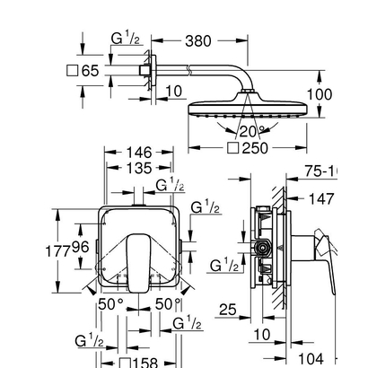 Grohe Cubeo 1053342430 Black Matt Σετ Εντοιχισμού Ντουζιέρας 1 Εξόδου