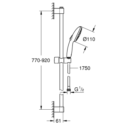 Grohe Tempesta 110 261632433 Black Matt 90cm Βέργα Ντους Με Σπιράλ & Ντους Χειρός