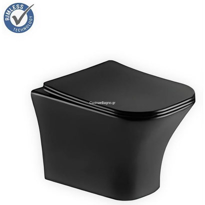 Dora Black 2615E Rimless Λεκάνη Κρεμαστή Μαύρη Με Κάλυμμα 49 cm