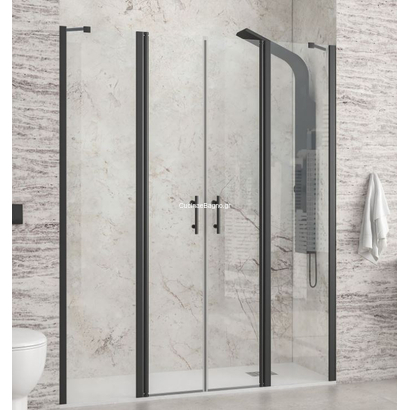 Karag Panex 700 Nero 130x200 Cm Πόρτα Ντουζιέρας Ανοιγόμενη Με 2 Σταθερά ΔΙΑΦΑΝΗ