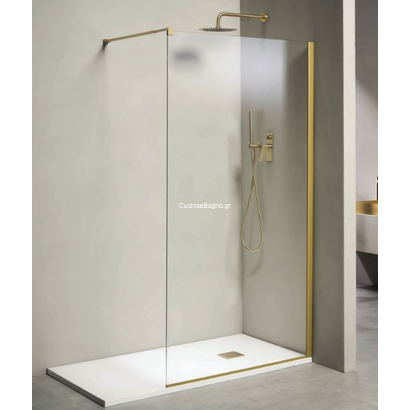 Σταθερό Κρύσταλλο Ντουζιέρας 70x195 Cm Με Προφίλ Brushed Gold Walk-In Free TEMA