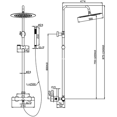 Karag MARMO BIANCO JOAN Στήλη Ντουζιέρας Με Μπαταρία Θερμοστατική 299P12-624A-MB