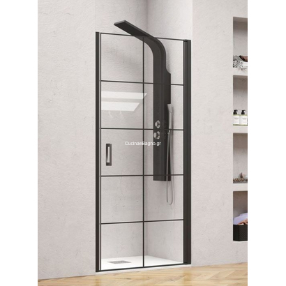 Karag Nero Pivot Porta 90x200 cm Πόρτα Ντουζιέρας Ανοιγόμενη Σεριγραφάτη Προφίλ Μαύρο