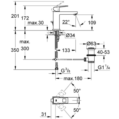 Grohe Eurocube M-Size 23445AL0 Brushed Hard Graphite Μπαταρία Νιπτήρα