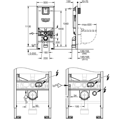 GROHE Rapid SLX 39596000 Εντοιχιζόμενο Καζανάκι με Ενσωματωμένη Πρίζα και Σύνδεση για Ηλεκτρονική Λεκάνη