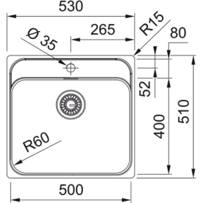 Franke Smart SRX 210-50 TL Νεροχύτης Inox Filotop 53x51 127.0721.879