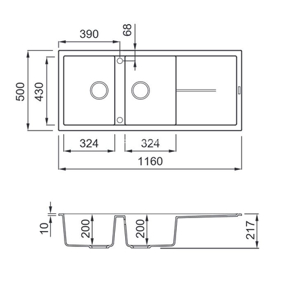 Elleci Unico 500 Titanium 116x50 Νεροχύτης Γρανίτης