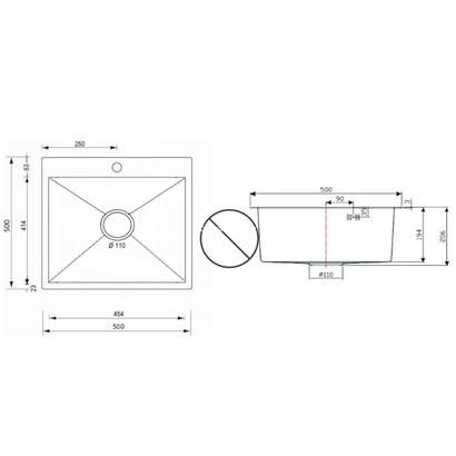 Sanitec 5050B Vision Nano Black 50x50 1V Νεροχύτης Ανοξείδωτος