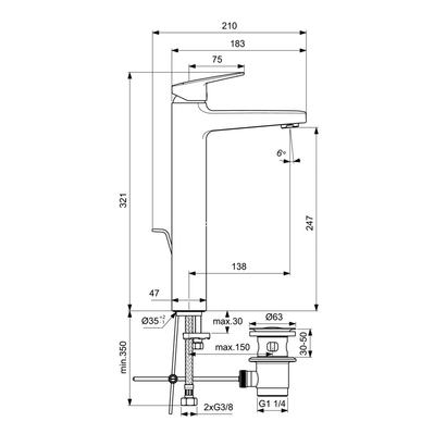 Ideal Standard CERAPLAN Silk Black Μπαταρία Νιπτήρα Επιτραπέζια BD238XG