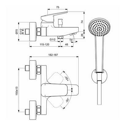 Ideal Standard CERAPLAN Μπαταρία Λουτρού Πλήρης BD258AA