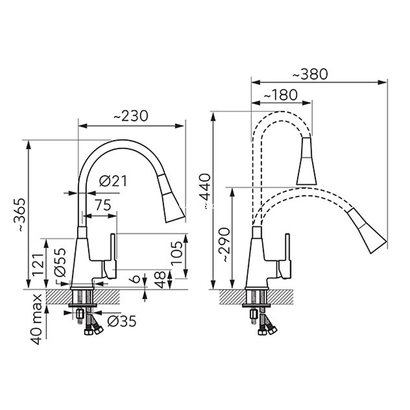 Ferro ZUMBA II Μπαταρία Κουζίνας Με Εύκαμπτο Σπιράλ Γκρι BZA42S-12