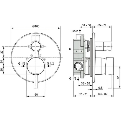 Ceraline Ideal Standard Μείκτης Εντοιχισμού 2 Οδών Μαύρος A6939XGMB