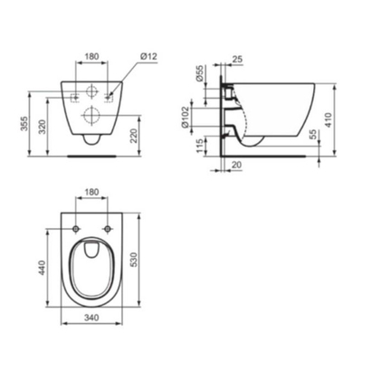 Ideal Standard i. Life O Hydro Twist 53 cm Λεκάνη Κρεμαστή Με Κάθισμα Soft Close Slim T568001